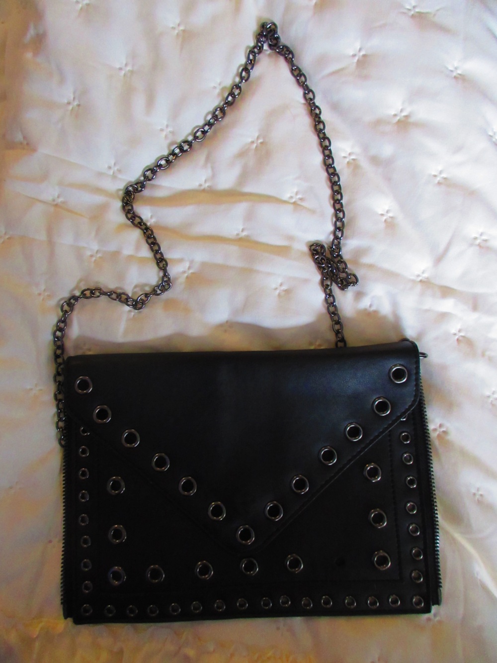 INC International Concepts Black Grommet Chain Wristlet